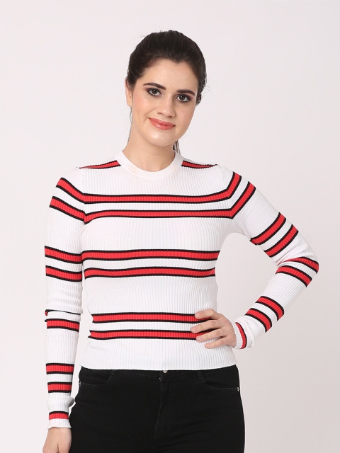 NoBarr Women White Striped Pullover