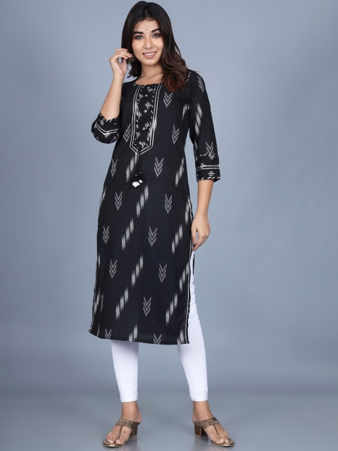 Swasti Women Black Tribal Printed Straight Kurta