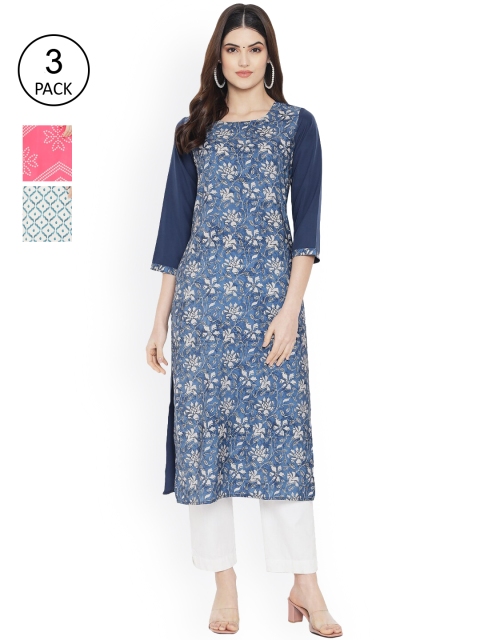 Ethnic basket Women Pack Of 3 Teal Blue & Coral Pink Geometric Printed Floral Crepe Kurtas
Ethnic basket Women Pack Of 3 Teal Blue & Coral Pink Geometric Printed Floral Crepe Kurtas
