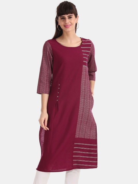 Karigari Women Burgundy Printed Kurta