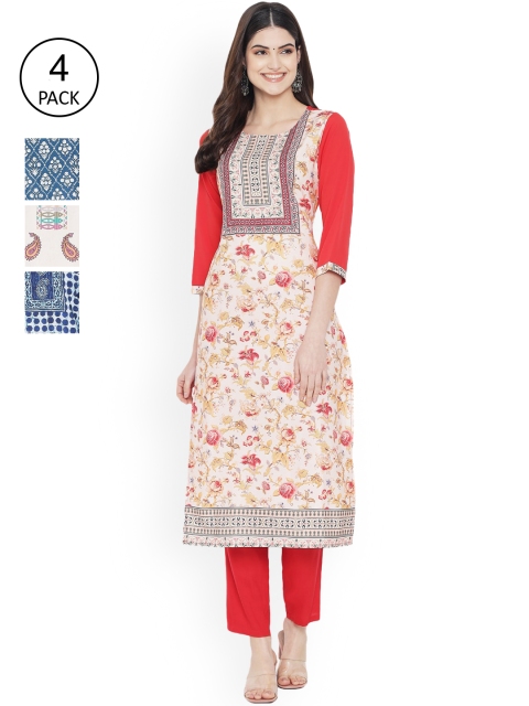 Ethnic basket Women Multicoloured Floral Printed Mirror Work Floral Crepe Kurta, Multi