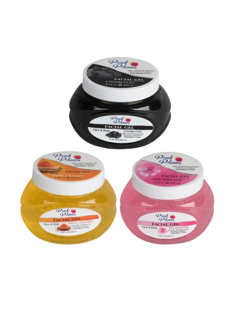 Pink Plums Set of 3 Face & Body Facial Gel with Aloevera & Vitamin E 250 ml each, Black
Pink Plums Set of 3 Face & Body Facial Gel with Aloevera & Vitamin E 250 ml each, Black