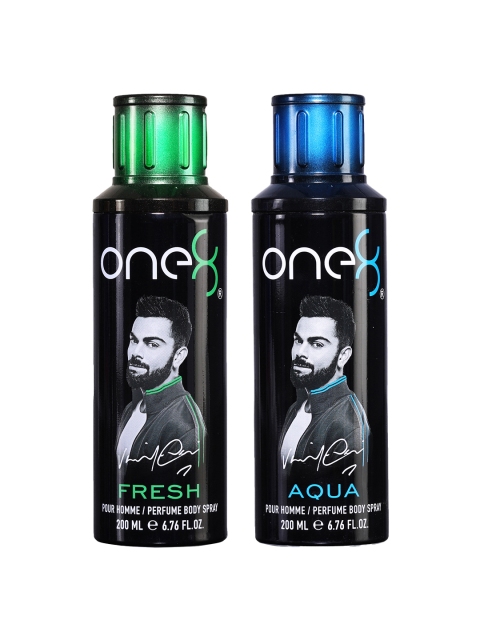 One8 by Virat Kohli Men Set of 2 Perfume Body Sprays - Aqua & Fresh - 200 ml each, Black
One8 by Virat Kohli Men Set of 2 Perfume Body Sprays - Aqua & Fresh - 200 ml each, Black