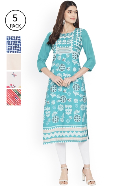 Ethnic basket Women Multicoloured Checked Thread Work Floral Crepe Kurta, Multi