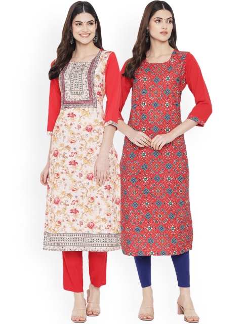 Ethnic basket Women Set of 2 Ethnic Motifs Printed Crepe Kurta, Multi
