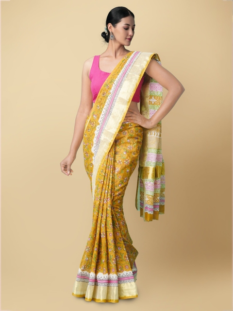 Unnati Silks Yellow & Green Ethnic Motifs Hand Block Printed Zari Pure Cotton Kasavu Saree
Unnati Silks Yellow & Green Ethnic Motifs Hand Block Printed Zari Pure Cotton Kasavu Saree