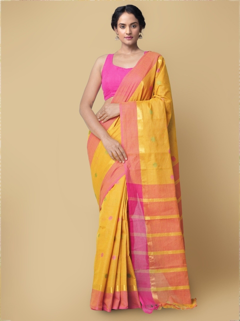 Unnati Silks Yellow & Pink Woven Design Zari Pure Cotton Handloom Chettinad Saree
Unnati Silks Yellow & Pink Woven Design Zari Pure Cotton Handloom Chettinad Saree