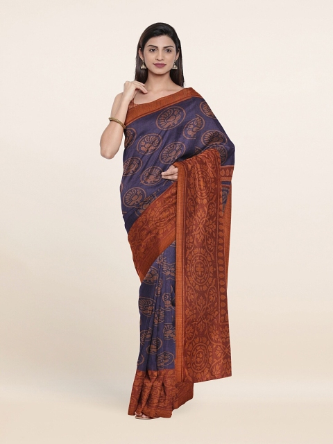 Pothys Blue & Brown Ethnic Motifs Saree