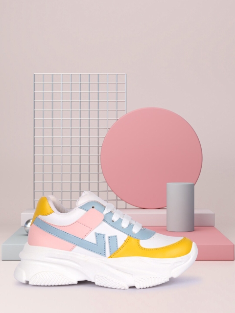 ZAPATOZ Women Yellow & White Colourblocked PU Sneakers