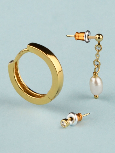Accessorize London Women Gold-Plated Set Of 3 Crystal & Pearl Drop Earrings