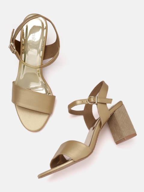 DressBerry Women Muted Gold-Toned Solid Block Heels