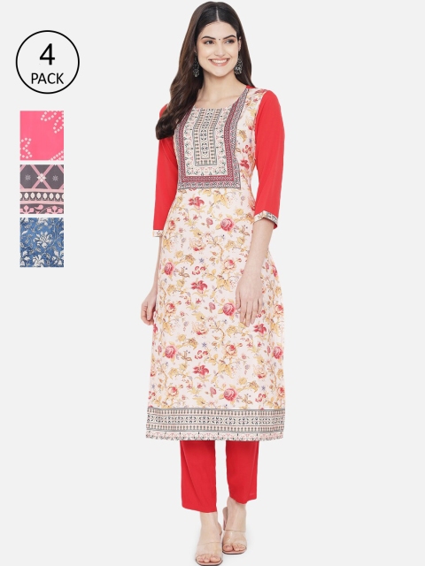 7Threads Women Pack Of 4 Multicoloured Geometric Printed Thread Work Crepe Kurtas, Multi
7Threads Women Pack Of 4 Multicoloured Geometric Printed Thread Work Crepe Kurtas, Multi