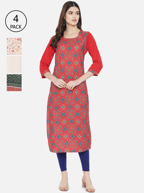 7Threads Women Pack Of 4 Multicoloured Ethnic Motifs Printed Crepe Kurtas, Multi
7Threads Women Pack Of 4 Multicoloured Ethnic Motifs Printed Crepe Kurtas, Multi