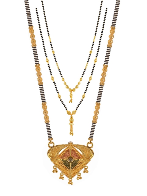 Brandsoon Set Of 3 Gold-Plated Black Beaded Mangalsutra