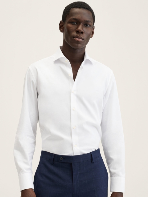 MANGO MAN White Solid Pure Cotton Formal Shirt