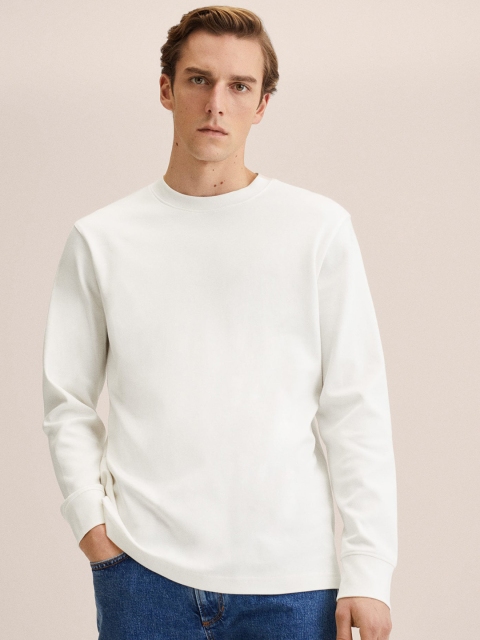 MANGO MAN White Solid Pure Cotton T-shirt