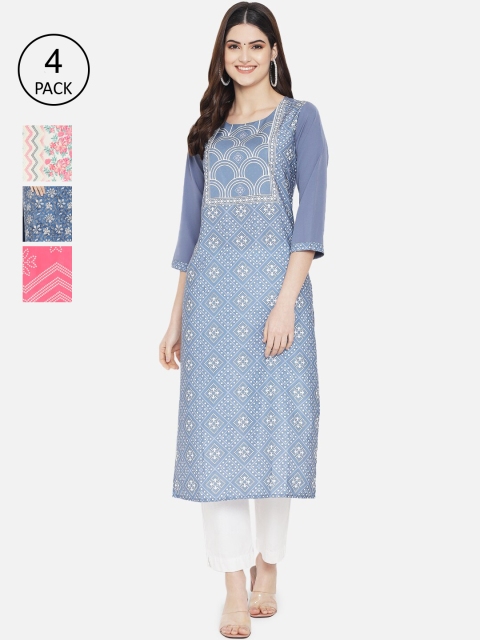 1 Stop Fashion Women Multicoloured Set Of 4 Ethnic Motifs Printed Crepe Kurta, Multi
1 Stop Fashion Women Multicoloured Set Of 4 Ethnic Motifs Printed Crepe Kurta, Multi