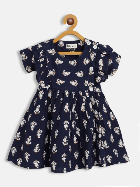 Bella Moda Blue Ethnic Motifs Cotton Fit & Flair Dress