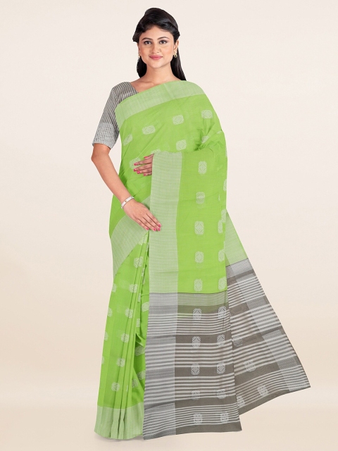Pothys Green & Grey Ethnic Motifs Zari Saree