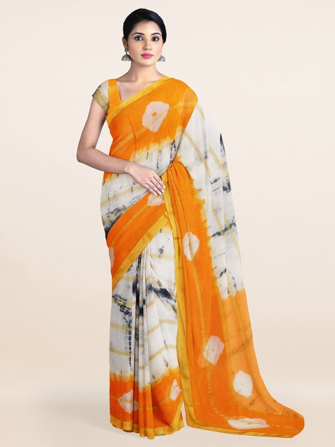 Pothys White & Orange Tie and Dye Pure Cotton Saree