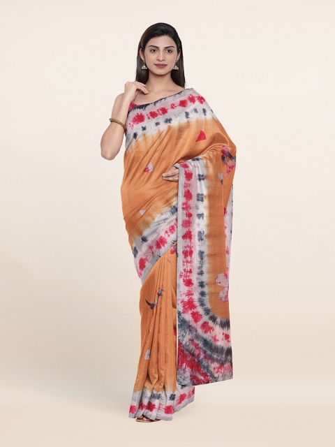 Pothys Peach-Coloured & Red Tie and Dye Pure Cotton Saree