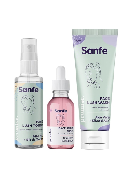 Sanfe Set of Promise PHA 3% Lush Face Toner, Retinoid Serum Shots & Aloe Vera Face Wash, Green
Sanfe Set of Promise PHA 3% Lush Face Toner, Retinoid Serum Shots & Aloe Vera Face Wash, Green