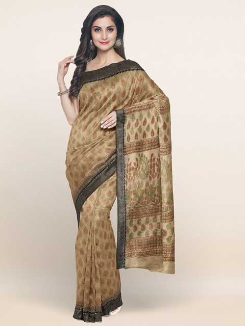 Pothys Cream-Coloured & Green Ethnic Motifs Printed Saree 
Pothys Cream-Coloured & Green Ethnic Motifs Printed Saree