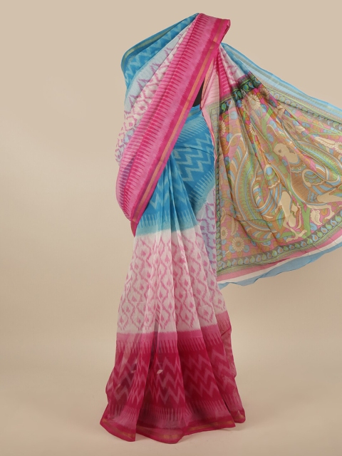 Pothys Blue & Pink Printed Saree