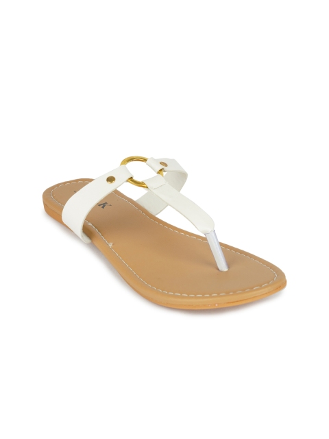 STALK Women White T-Strap Flats