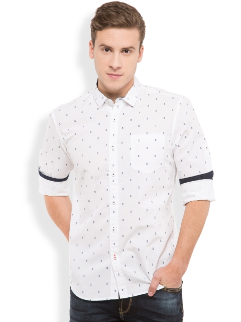 HIGHLANDER Men White Slim Fit Printed Casual Shirt
