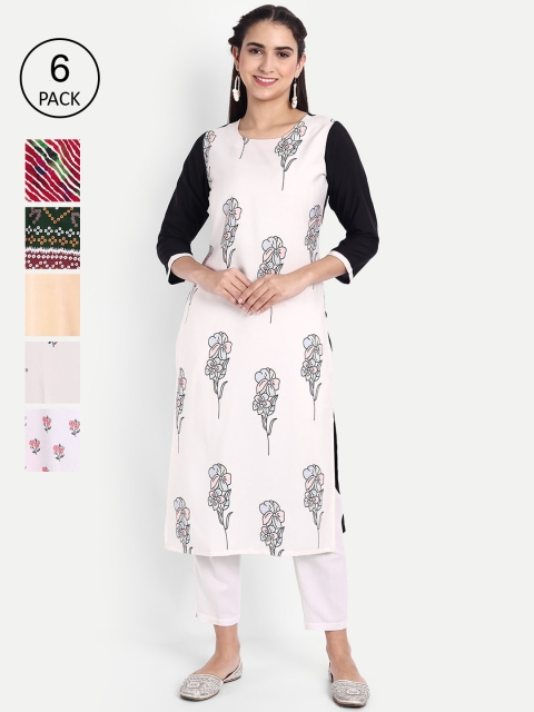 Ethnic basket Women Pack of 6 Printed Kurtas, Multi