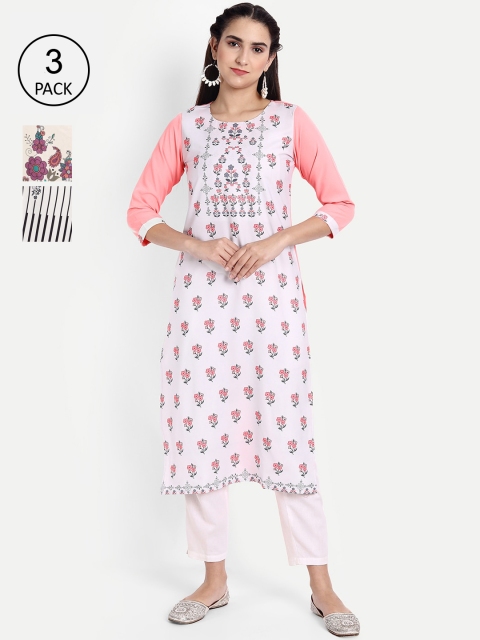 Ethnic basket Women Pack of 3 Digital Print Crepe Kurta, Multi