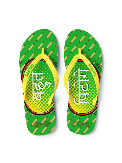 CHUPPS Women Green & Yellow Printed Natural Rubber Thong Flip-Flops