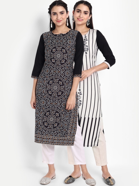Ethnic basket Women Set of 2 Ethnic Motifs Printed Crepe Kurta, Multi
