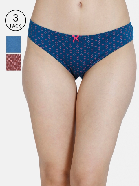 Rosaline by Zivame Pack of 3 Full Coverage Basic Briefs RO2031FASH0BLAK, Blue
