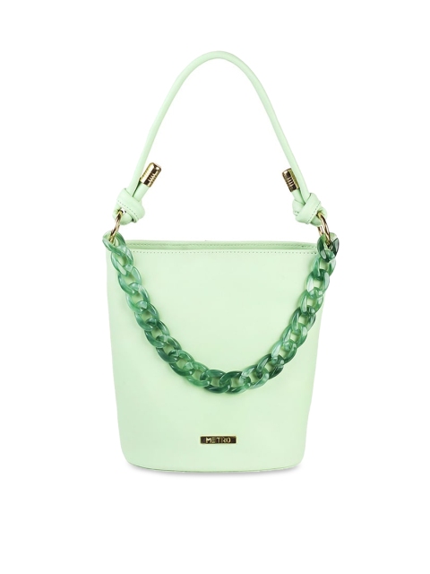 Metro Women Green PU Embellished Shopper Tote Bag