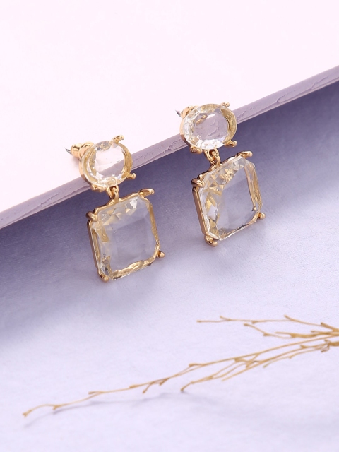 Sepia White & Gold CZ Drop Earrings