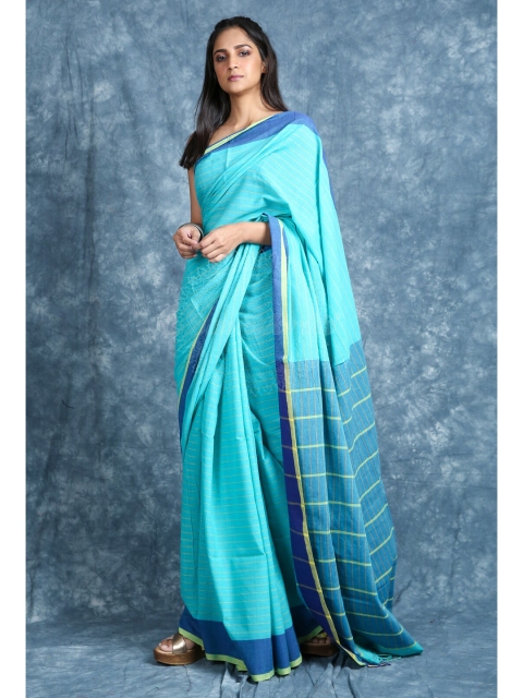 Charukriti Blue Striped Saree