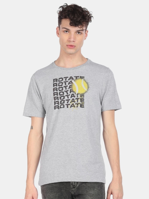 Colt Men Grey & Black Typography Printed T-shirt