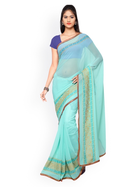 Kvsfab Blue Silk & Chiffon Saree
