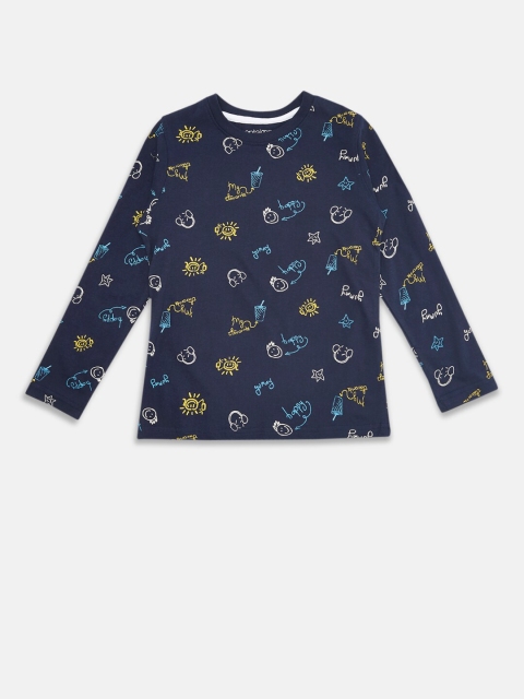 Pantaloons Junior Boys Navy Blue Printed Pure Cotton T-shirt