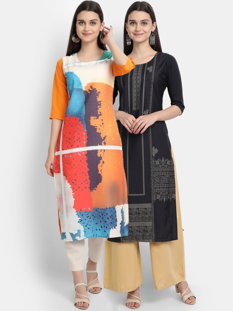 KALINI Women Set of 2 Printed Crepe Kurta, Multi