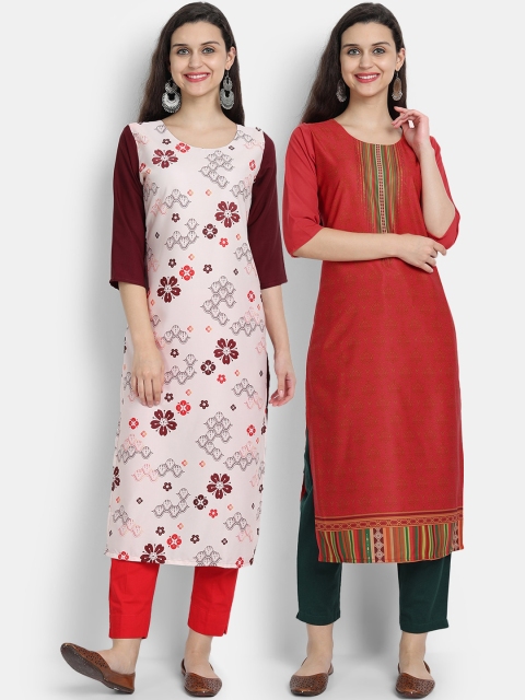 KALINI Women Multicoloured Thread Work Floral Crepe Kurta, Multi