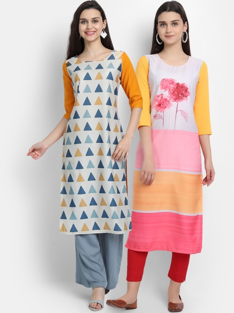KALINI Women Multicoloured Geometric Printed Thread Work Floral Crepe Kurta, Multi
KALINI Women Multicoloured Geometric Printed Thread Work Floral Crepe Kurta, Multi