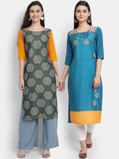KALINI Women Multicoloured Ethnic Motifs Printed Thread Work Floral Crepe Kurta, Multi
KALINI Women Multicoloured Ethnic Motifs Printed Thread Work Floral Crepe Kurta, Multi