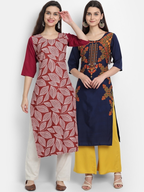 KALINI Women Red & Black Pack Of 2 Digital Print Straight Kurta