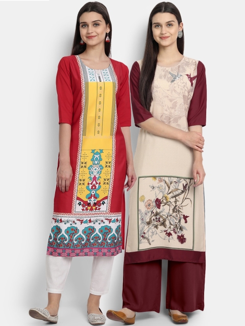 KALINI Women Pack of 2 Red & Maroon Printed Kurta
