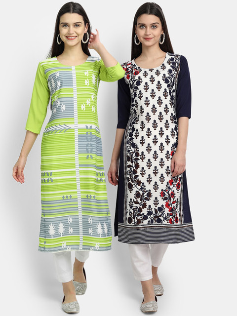 KALINI Women Pack of 2 Ethnic Motifs Printed Flared Sleeves Mirror Work Floral Crepe Kurta, Multi
KALINI Women Pack of 2 Ethnic Motifs Printed Flared Sleeves Mirror Work Floral Crepe Kurta, Multi