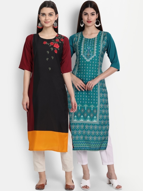 KALINI Women Pack Of 2 Multicoloured Geometric Printed Crepe Kurtas, Multi