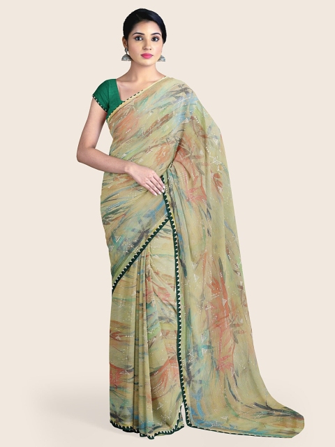 Pothys Green Printed Poly Chiffon Saree